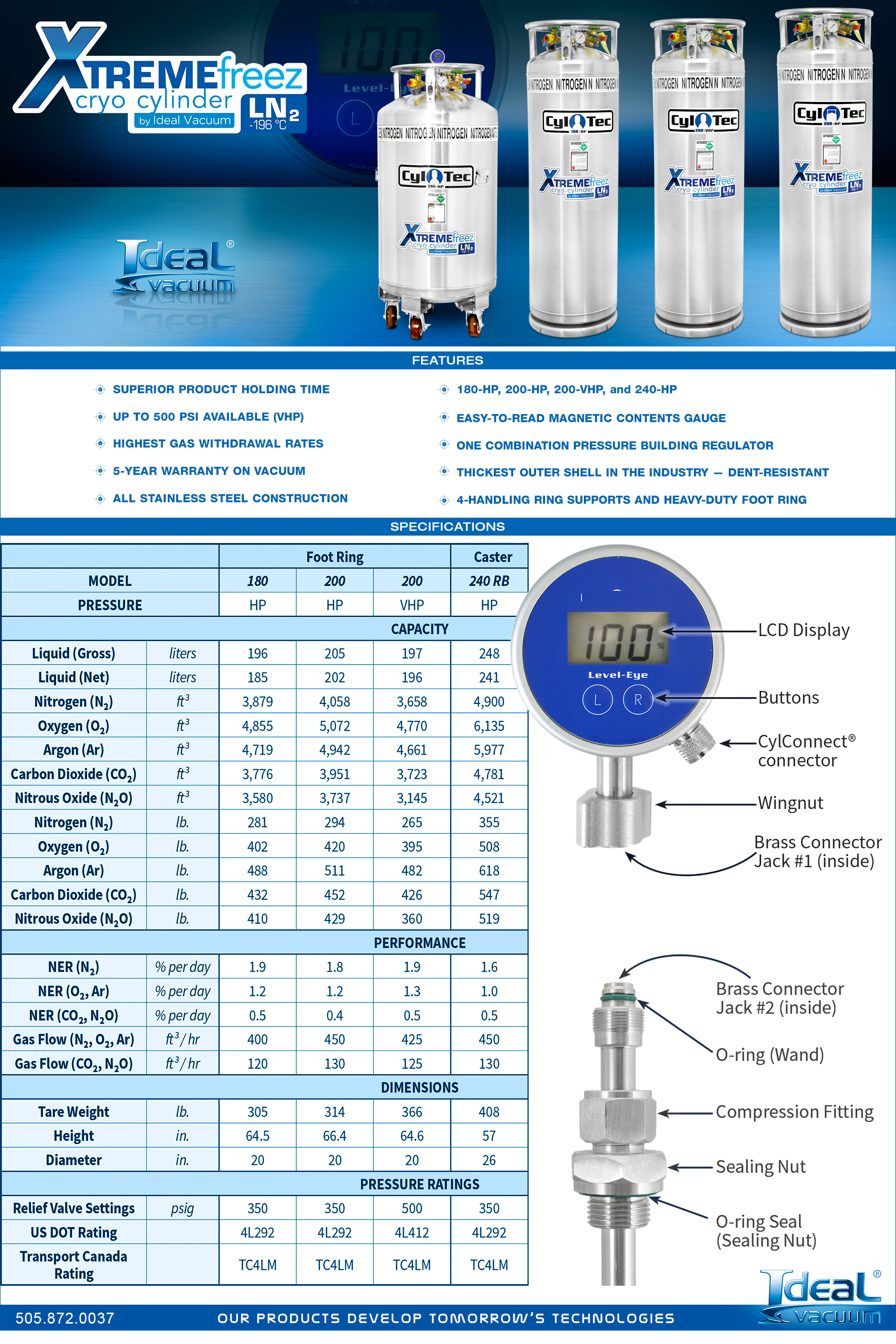 Cyl-Tec Cryogenics Cylinders, 180-HP, 200-HP, 200-VHP, 240-HP