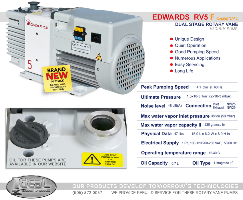 Edwards RV5F Chemical Rotary Vane Dual Stage Mechanical Vacuum Pump