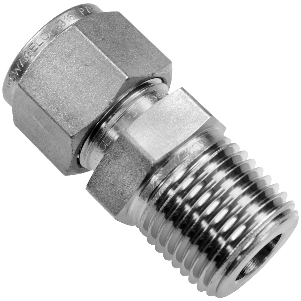 Swagelok Fitting, 1/8 to 1/8 NPT Male Connector, Stainless Steel