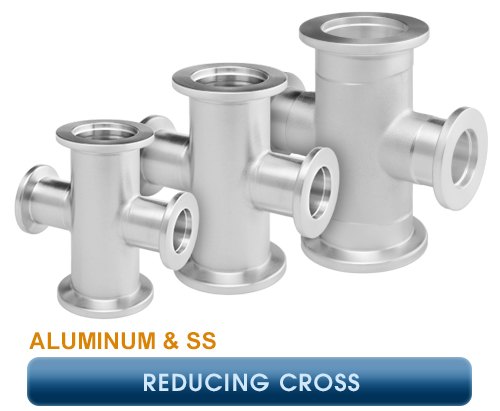 Inficon, ISO-KF Pipe Fittings, Reducing Cross – Aluminum & SS