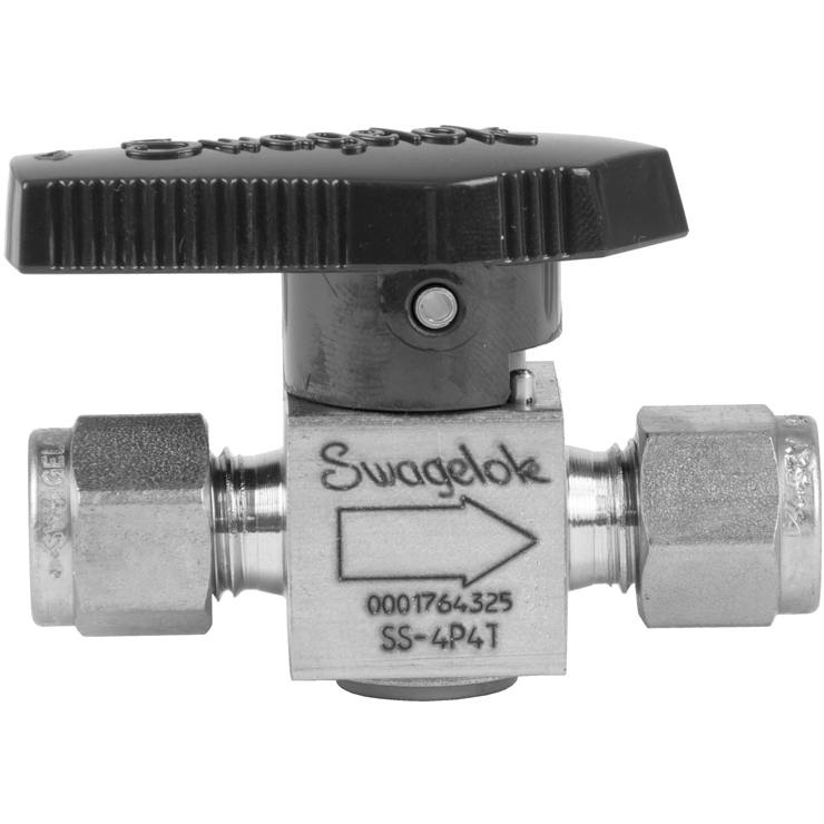 Ideal Vacuum Swagelok Tube Fitting Quarter Turn Instrument Plug Valve, 1/4  in., 1.6 Cv., Stainless Steel. PN: SS-4P4T