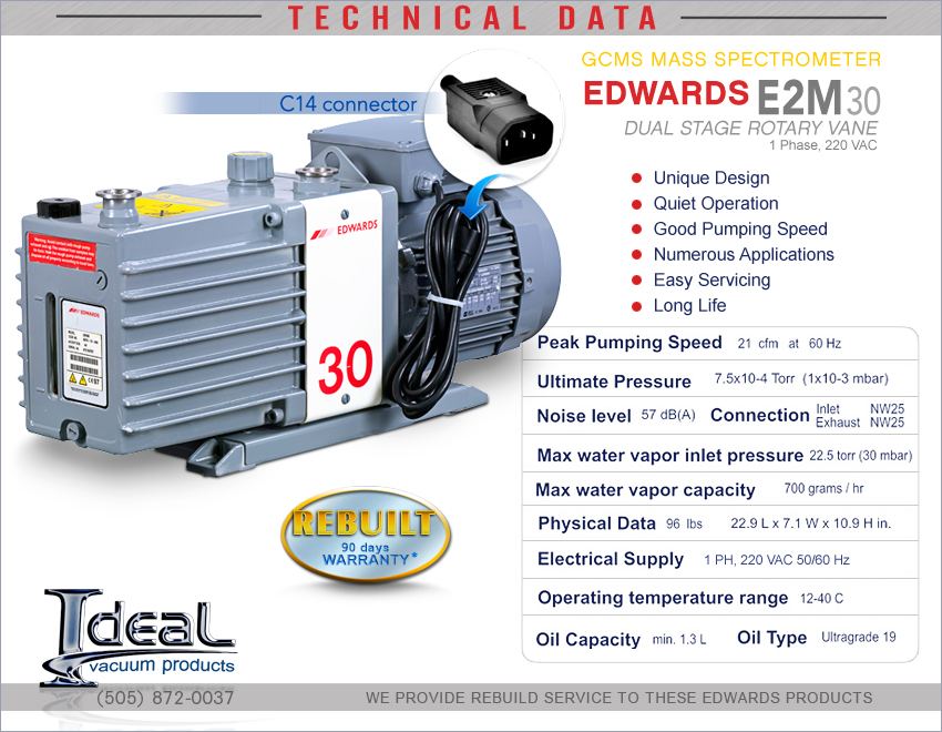 Edwards 30 E2M30 Rotary Vane Pump refurbished with 6 month warranty! 
