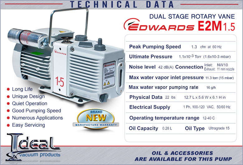 Ideal Spectroscopy  Edwards Ultra Grade 15 Vacuum Pump Oil, 1 liter  bottles H11026015, Rotary Vane E2M0.7, E2M1, E2M1.5, E2M2,Ultragrade Atlas  Copco GVD 0.7 Atlas Copco GVD 1.5