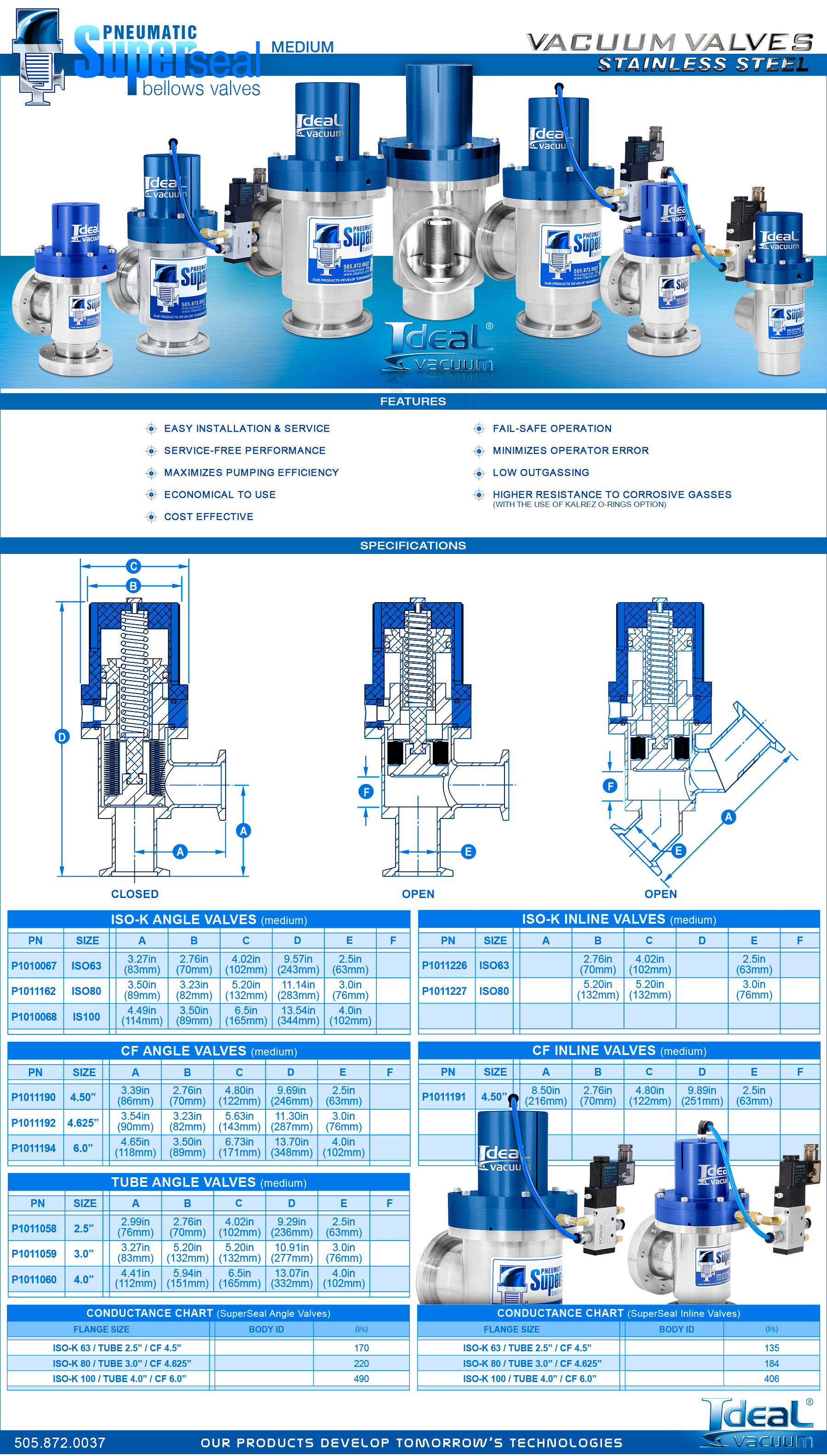 Ideal Vacuum Super-Seal Pneumatic Medium Bellows Valves