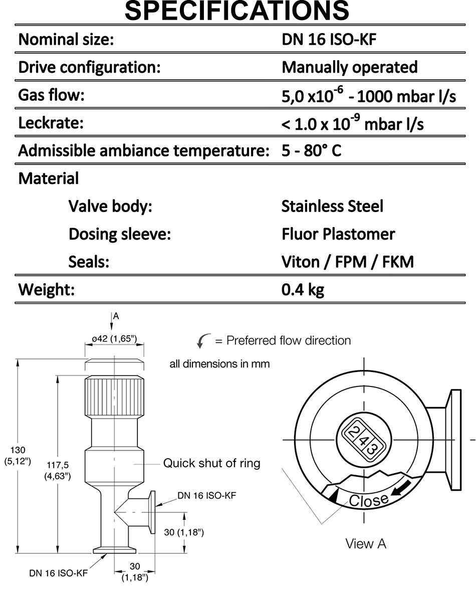 Leybold Isolation Valve 215010-4 Specifications