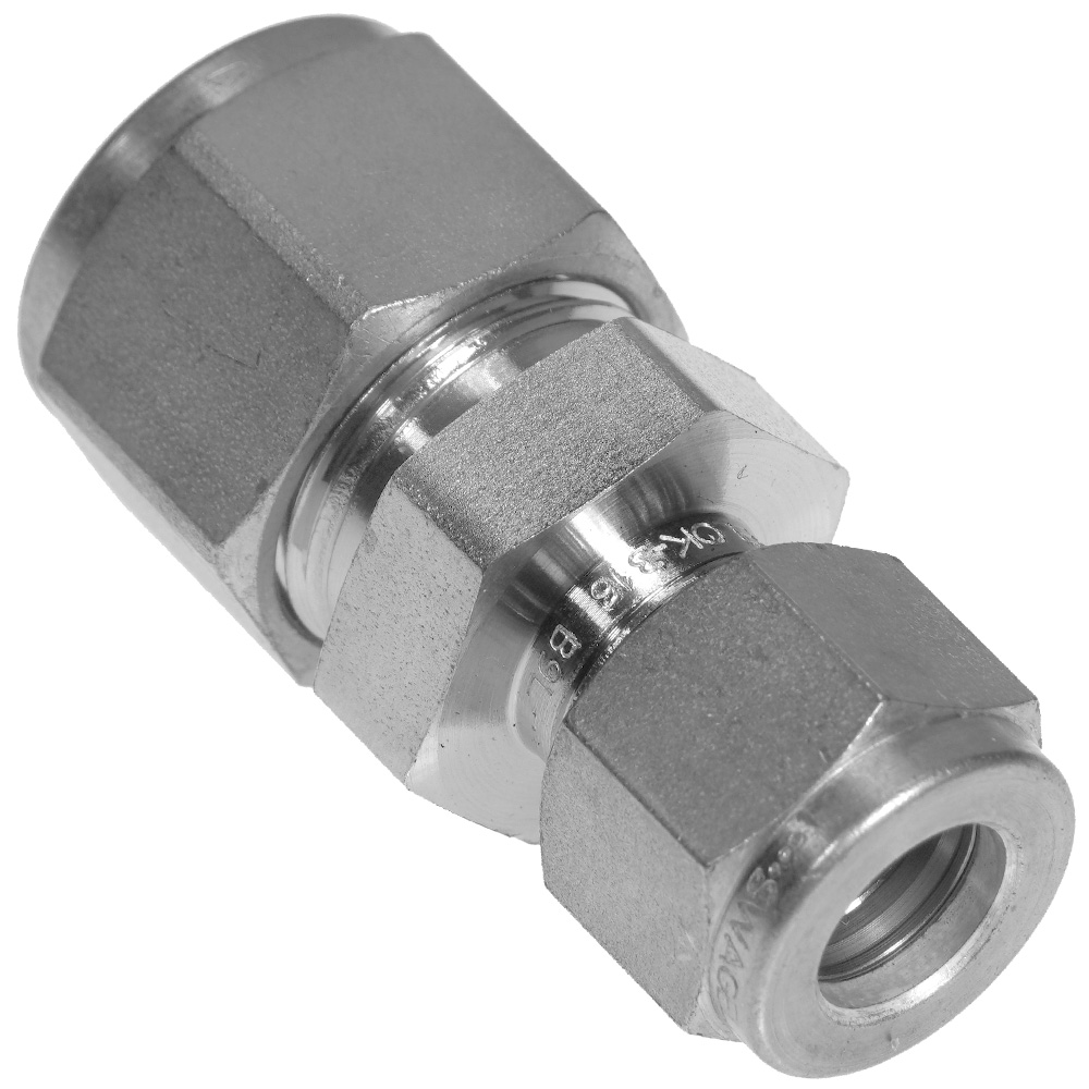 Swagelok Tube Fitting, 1/2 TO 3/8 in Reducing Union, Stainless Steel,  Gaugeable, 1 ea., PN: SS-810-6-6