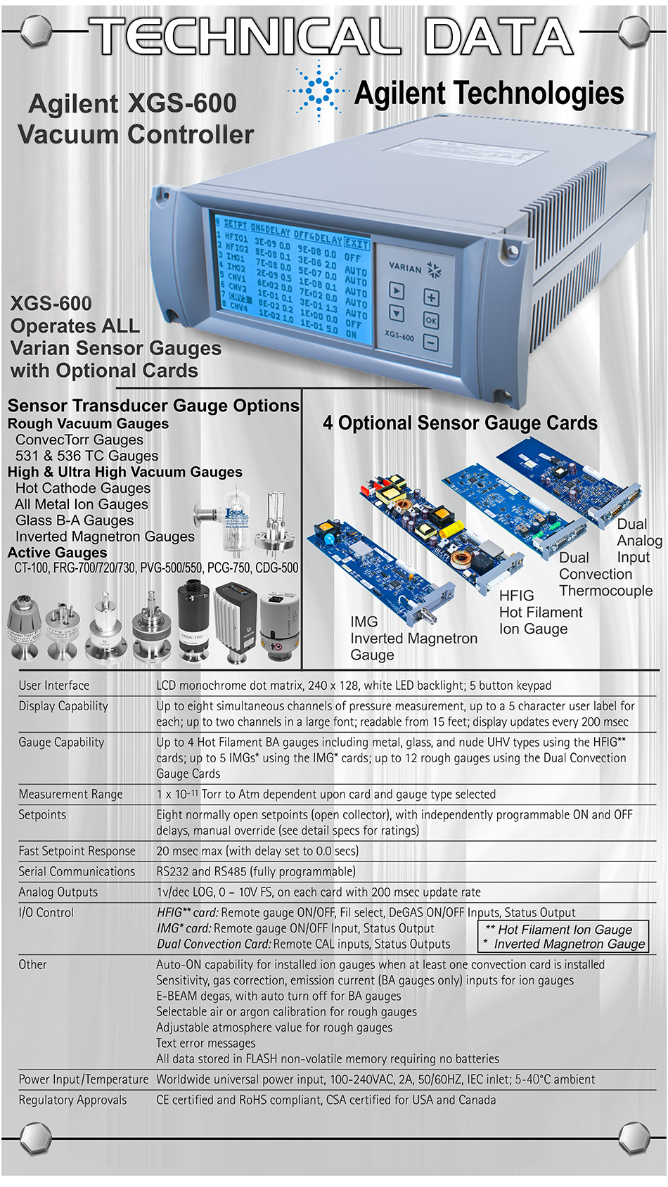 Agilent XGS-600 pressure gauge controller