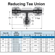 Swagelok Tube Fitting, 3-Way Reducing Tee Union, 3/8 in. x 3/8 in. x 1/4 OD  Tubes, Stainless Steel, Gaugeable, PN: SS-600-3-6-4